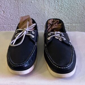 Zara Men Navy Blue Leather Boat Shoes